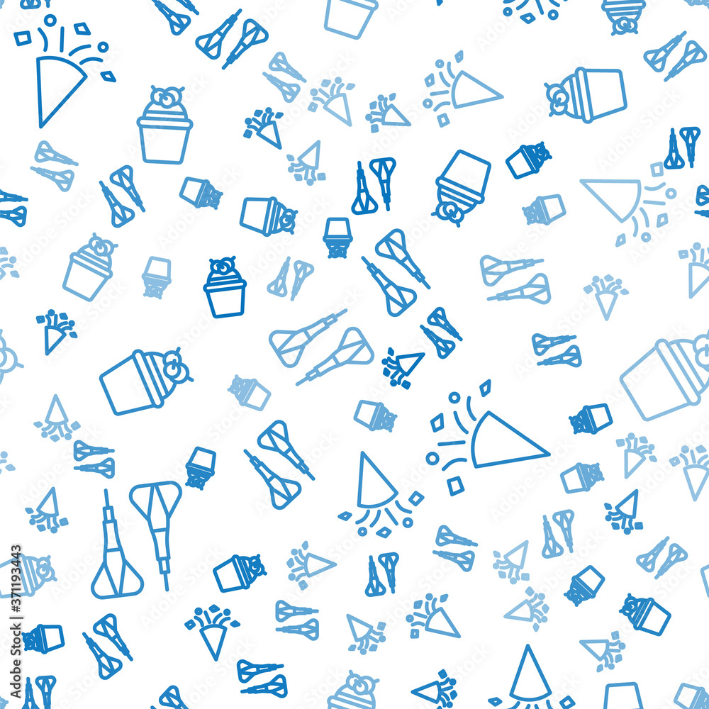 Poster set line dart arrow, festive confetti and cake on seamless pattern. vector.
