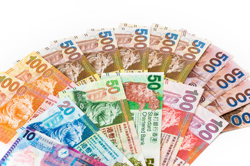 hong kong banknotes isolated on white background