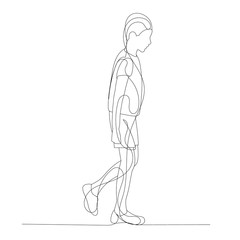 vector, isolated, sketch, continuous line drawing child boy stands