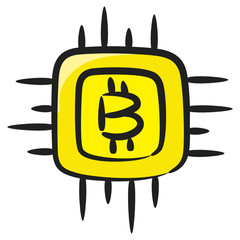 
A vector design of bitcoin microprocessor, doodle icon 
