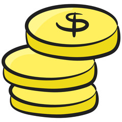 
Dollar coins stack, trendy doodle icon in editable style 

