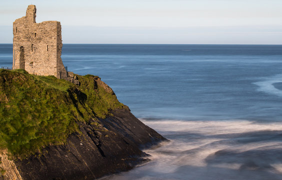 Ballybunion medieval castle ruins on the cliffs  of the west coast of Ireland