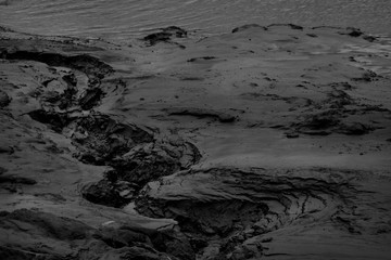Black and white image of the mudflats on the Petitcodiac river in New Brunswick Canada