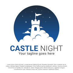 stronghold castle tower vector logo concept design template isolated on white background. Stronghold castle tower vector logo in inside a circle with flag logo design