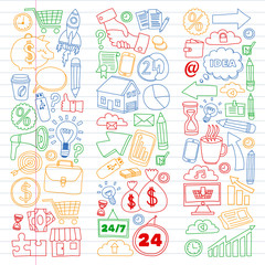 Fototapeta na wymiar Business and finance online education vector pattern. Start up and innovations