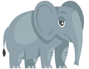 Standing baby elephant three quarter view. African animal in cartoon style.
