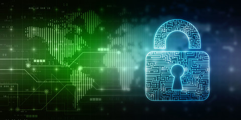 2d illustration Safety concept: Closed Padlock on digital background
