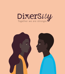 diversity black woman and man cartoons design, people multiethnic race and community theme Vector illustration