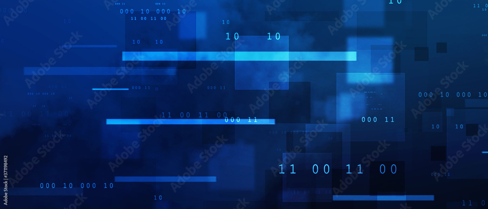 Poster 2d illustration abstract digital binary data on computer screen