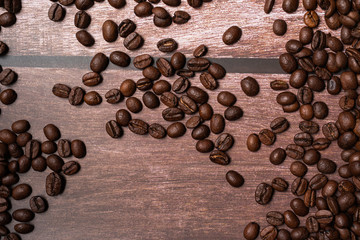 sprinkled coffee beans on the table