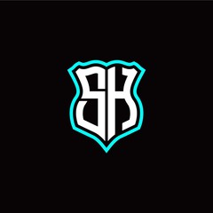 Initial S H letter with shield style logo template vector