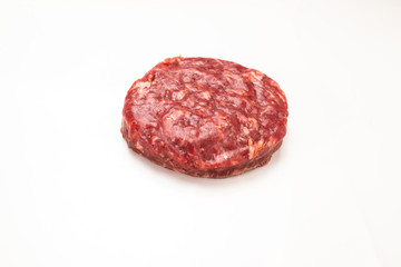Raw minced beef isolated on white background.