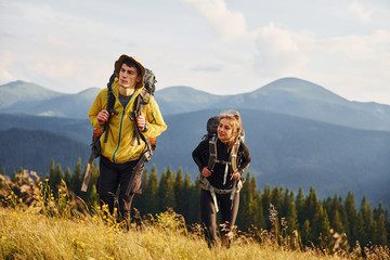 Fototapeta premium People have adventure. Majestic Carpathian Mountains. Beautiful landscape of untouched nature