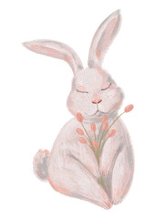 Cute gentle field wild rabbit. for printing on a poster, postcard, clothing and fabric.