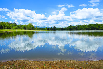 Beautiful landscape of Klong Sai reservoir in Sa Kaeo, Thailand.