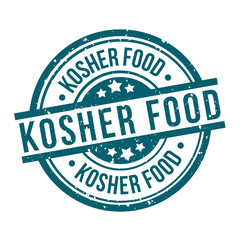 kosher food round blue grunge stamp badge on white Background.