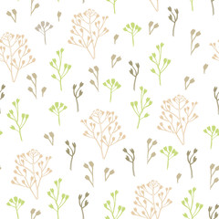 a seamless pattern of different types of field herbs and twigs. For paper, cover, fabric, gift wrapping, wall painting, decorative interior decoration