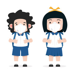 School Children wearing n95 mask to protect