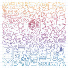 Cinema, movie. Vector film symbols and objects
