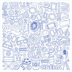 Cinema, movie. Vector film symbols and objects