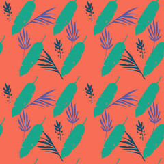 Modern Tropical Vector Seamless Pattern. Chic Summer Fashion. Monstera Dandelion Feather Banana Leaves 
