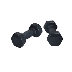 Dumbbell pair set. Fitness weight equipment. Scalable vector realistic illustration. Gym and body building black weights exercise. Isolated graphic image