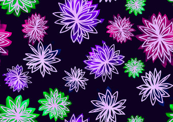 A seamless pattern with neon watercolor astras and a white contour. - 371203442