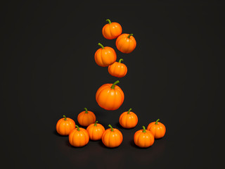 Halloween pumpkin floating on the ground with black background 3d rendering. 3d illustration pumpkin for celebration Halloween event template minimal style concept.