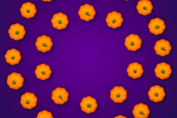 Halloween pumpkin on violet background 3d rendering. 3d illustration pumpkin for celebration Halloween event template minimal style concept.