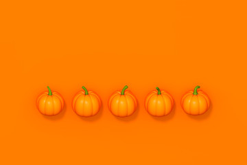 Halloween pumpkin in row on orange background 3d rendering. 3d illustration pumpkin for celebration Halloween event template minimal style concept.