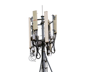 Telecommunication pole of 4G and 5G cellular. Base Station or Base Transceiver Station. 5G radio...