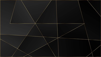 Black Luxury Triangular Texture. Gold Lines Polygon Premium Frame. 