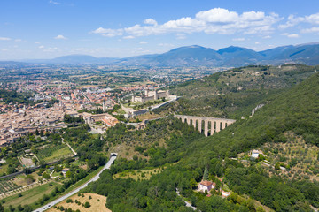 Fototapeta na wymiar aerial view of the city of spoleto including castle and bridge umbria italy