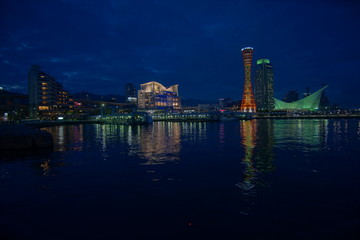 Night cityscape, landscape, sightseeing places of Kobe, Hyogo, Japan 