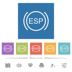 Car electronic stability program indicator flat white icons in square backgrounds