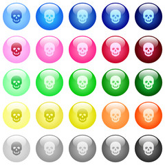Human skull icons in color glossy buttons
