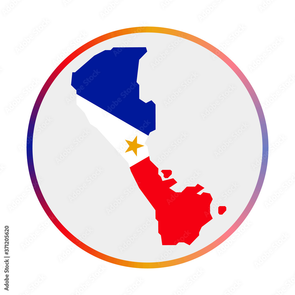 Poster boracay icon. shape of the island with boracay flag. round sign with flag colors gradient ring. clas