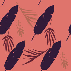 Modern Tropical Vector Seamless Pattern. Feather Banana Leaves Dandelion Monstera Tropical Seamless Pattern. 