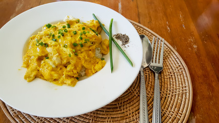 Creamy Omelet with crab meat  on Rice 