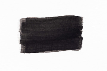 Black color watercolor drawing in square line brush shape on white paper background