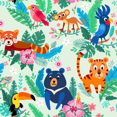 Zoo Jungle pattern. A tropical bird background.
