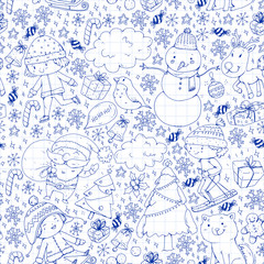 Christmas winter vector background with children. Kids vacation and sport.