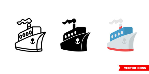 Ship icon of 3 types color, black and white, outline. Isolated vector sign symbol.