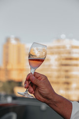 Sparkling rose Glass of wine for summer tasting.
