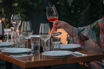 Sparkling rose Glass of wine for summer tasting.
