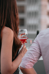 Sparkling rose Glass of wine for summer tasting.
