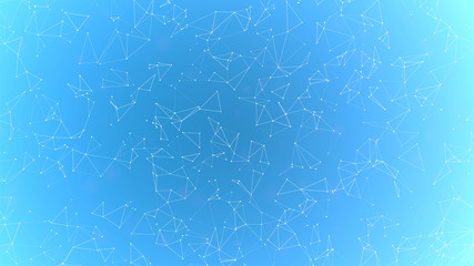 Plexus background. Blue polygon vector backdrop. Dots connected with lines. Futuristic technology pattern. Abstract science wallpaper. Big data or information concept. Internet geometric visualization