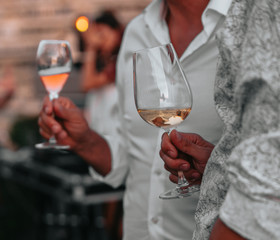 Sparkling rose Glass of wine for summer tasting.
