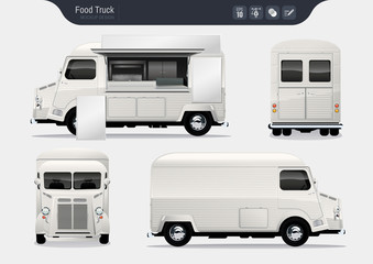 Isolated Realistic Food Truck. Fast-Food Truck Vector Template for Brand Identity.  © mehmetaligrafik