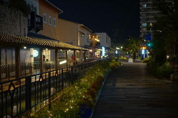 Obraz premium A night view of the street in Sannomiya, Kobe, Hyogo Prefecture, Japan